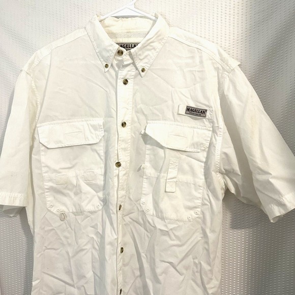 Magellan Outdoors Mens White Magshield Vented 100% Cotton Fishing Shirt Size L - Picture 2 of 5